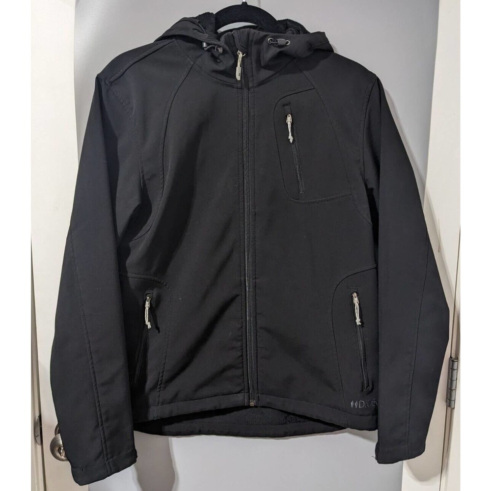 Double Diamonds Hooded Softshell Jacket Chest Pocket Winter Jacket Full Zip Sz M